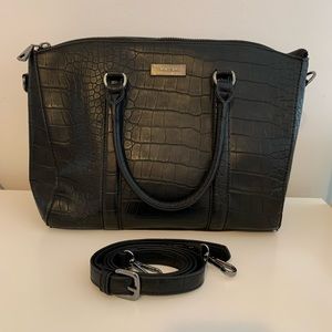 Mango Crocodile Pattern Satchel in Black with detachable Shoulder Strap